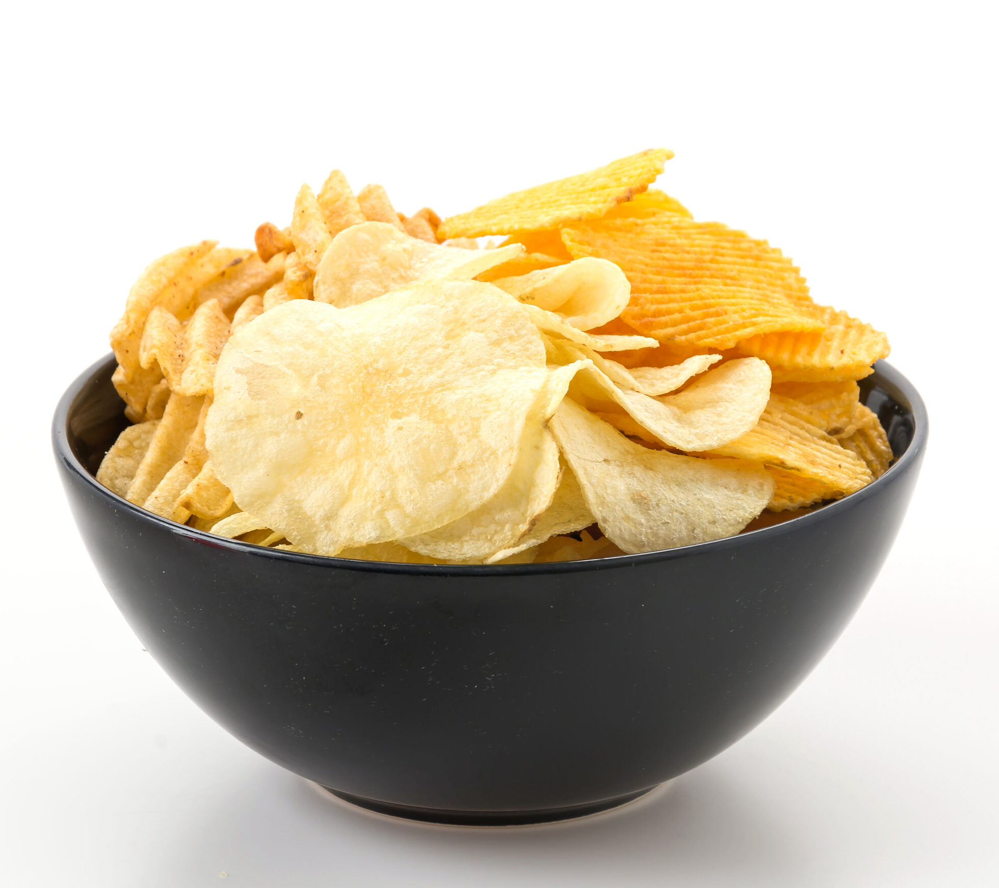 potato chips on white background
